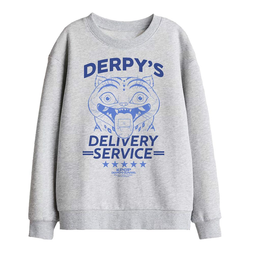Athletic Heather - Front - K-Pop Demon Hunters Childrens-Kids Derpy´s Delivery Service Sweatshirt
