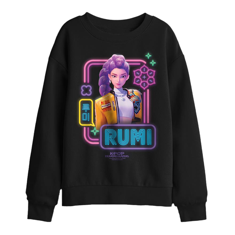 Black - Front - K-Pop Demon Hunters Childrens-Kids Rumi Glowing Lights Sweatshirt