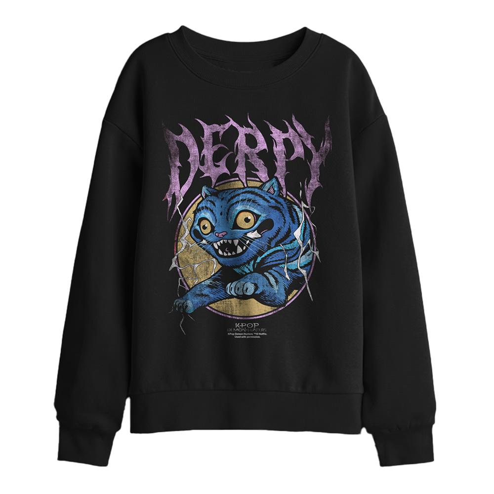 Black - Front - K-Pop Demon Hunters Childrens-Kids Rock Band Derpy Tiger Sweatshirt