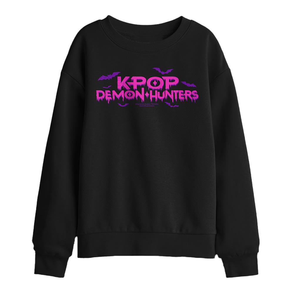 Black - Front - K-Pop Demon Hunters Childrens-Kids Drip Logo Halloween Sweatshirt