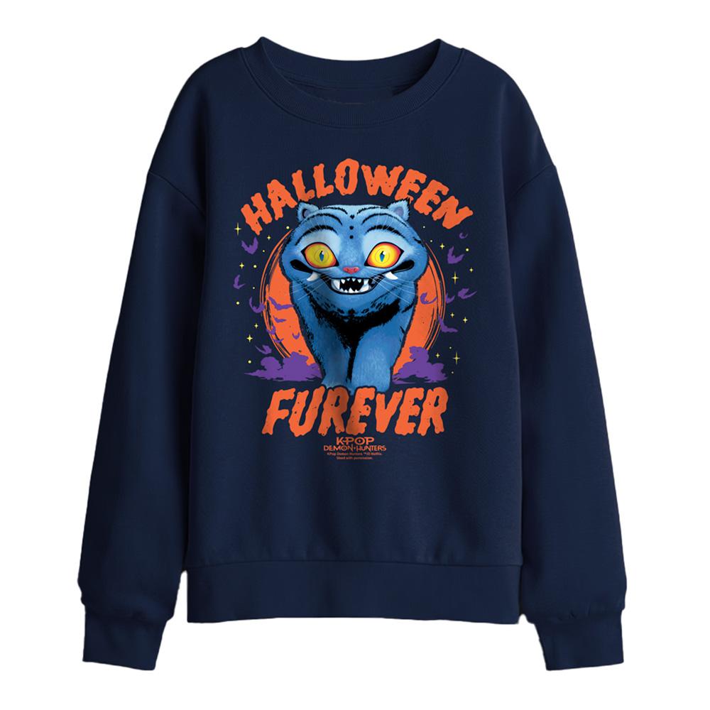 Navy - Front - K-Pop Demon Hunters Childrens-Kids Furever Derpy Tiger Halloween Sweatshirt