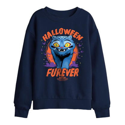 Navy - Front - K-Pop Demon Hunters Childrens-Kids Furever Derpy Tiger Halloween Sweatshirt