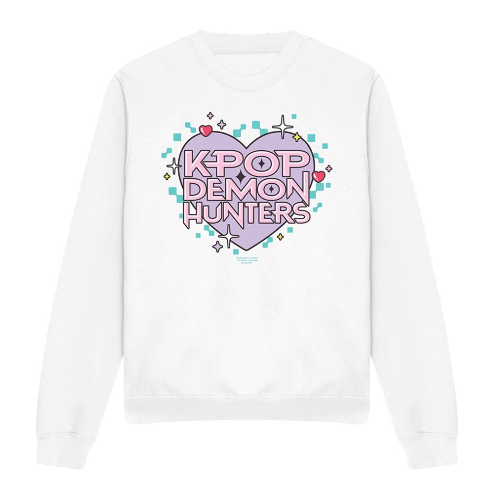 White - Front - K-Pop Demon Hunters Unisex Adult Pixel Hearts Sweatshirt
