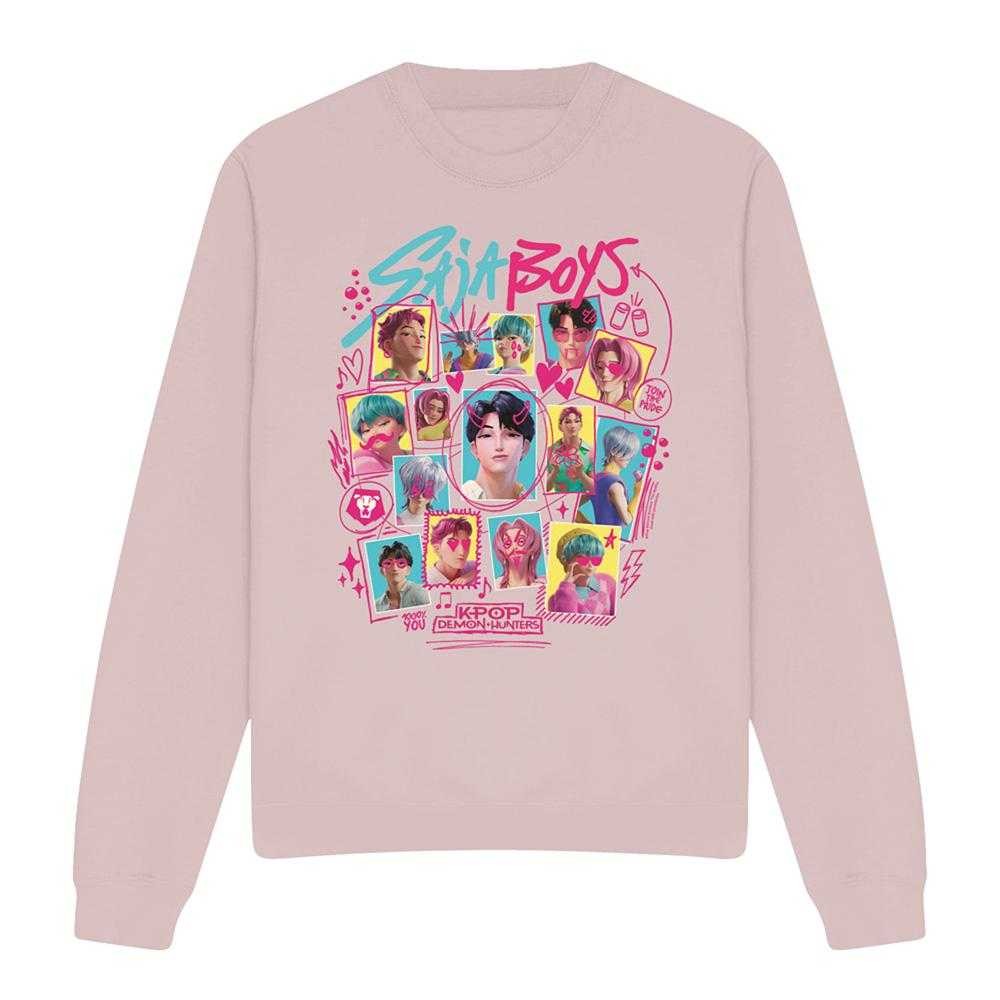 Pink - Front - K-Pop Demon Hunters Unisex Adult Saja Boys Soda Pop Doodles Sweatshirt