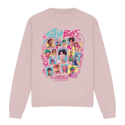 Pink - Front - K-Pop Demon Hunters Unisex Adult Saja Boys Soda Pop Doodles Sweatshirt