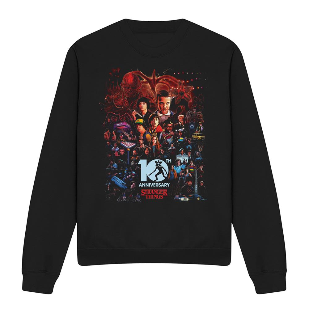 Black - Front - Stranger Things Unisex Adult Poster 10th Anniversary Sweatshirt