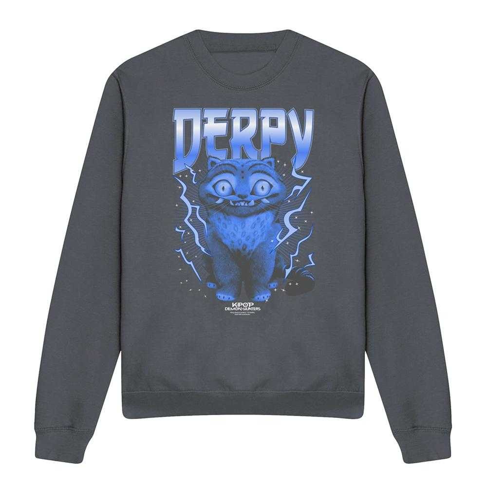 Charcoal - Front - K-Pop Demon Hunters Unisex Adult Derpy Tiger Lightning Sweatshirt