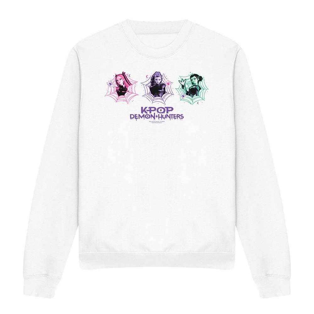White - Front - K-Pop Demon Hunters Unisex Adult Huntr-X Spider Web Sweatshirt