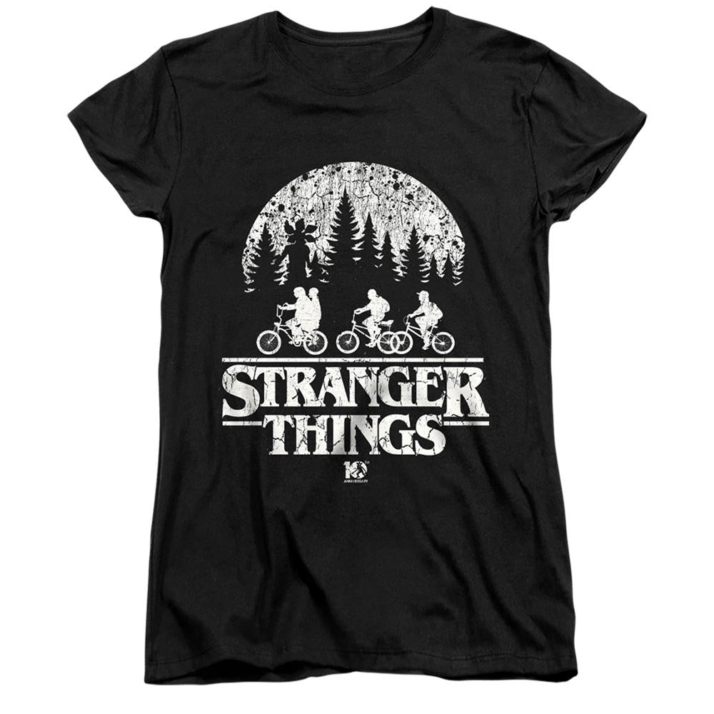Black - Front - Stranger Things Womens-Ladies Upside Down Fitted 10th Anniversary T-Shirt