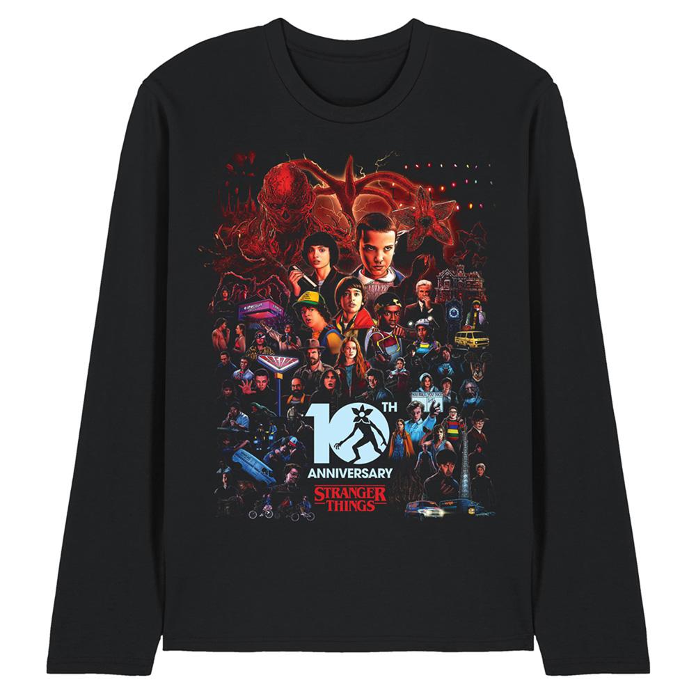 Black - Front - Stranger Things Unisex Adult Poster Long-Sleeved 10th Anniversary T-Shirt