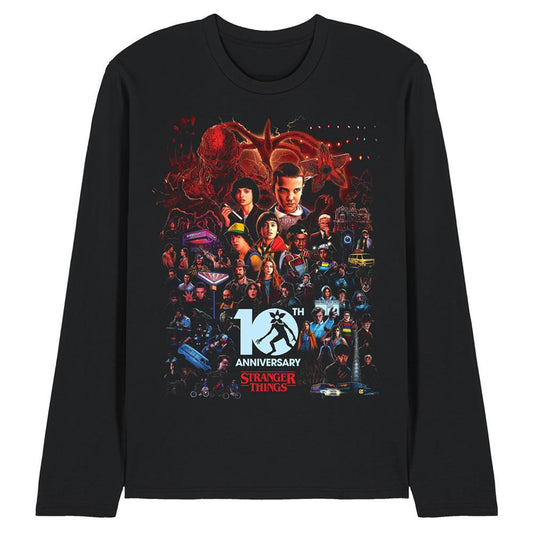 Black - Front - Stranger Things Unisex Adult Poster Long-Sleeved 10th Anniversary T-Shirt
