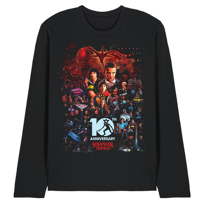 Black - Front - Stranger Things Unisex Adult Poster Long-Sleeved 10th Anniversary T-Shirt