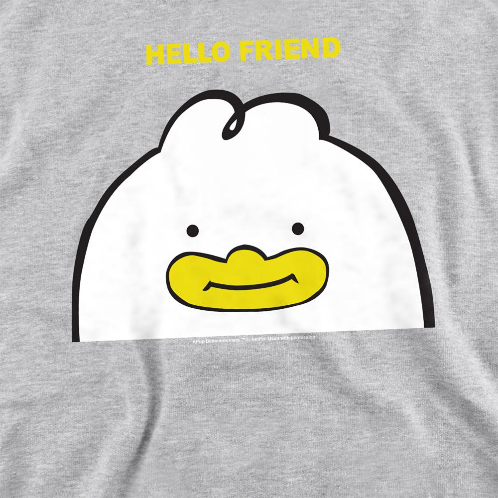 Heather Grey - Side - K-Pop Demon Hunters Childrens-Kids Hello Friend Derpy Letter Pullover Hoodie