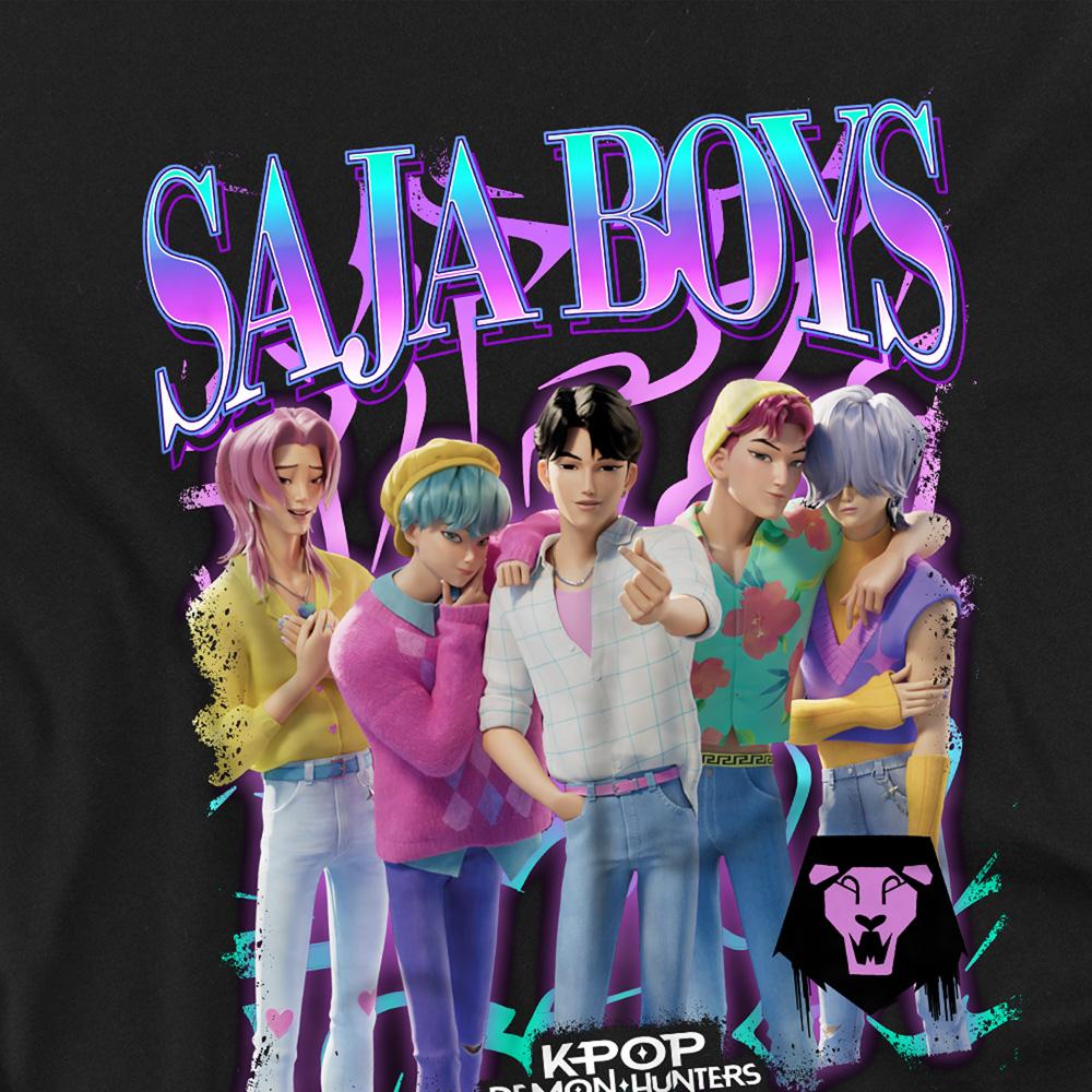 Black - Side - K-Pop Demon Hunters Childrens-Kids Saja Boys Logo T-Shirt