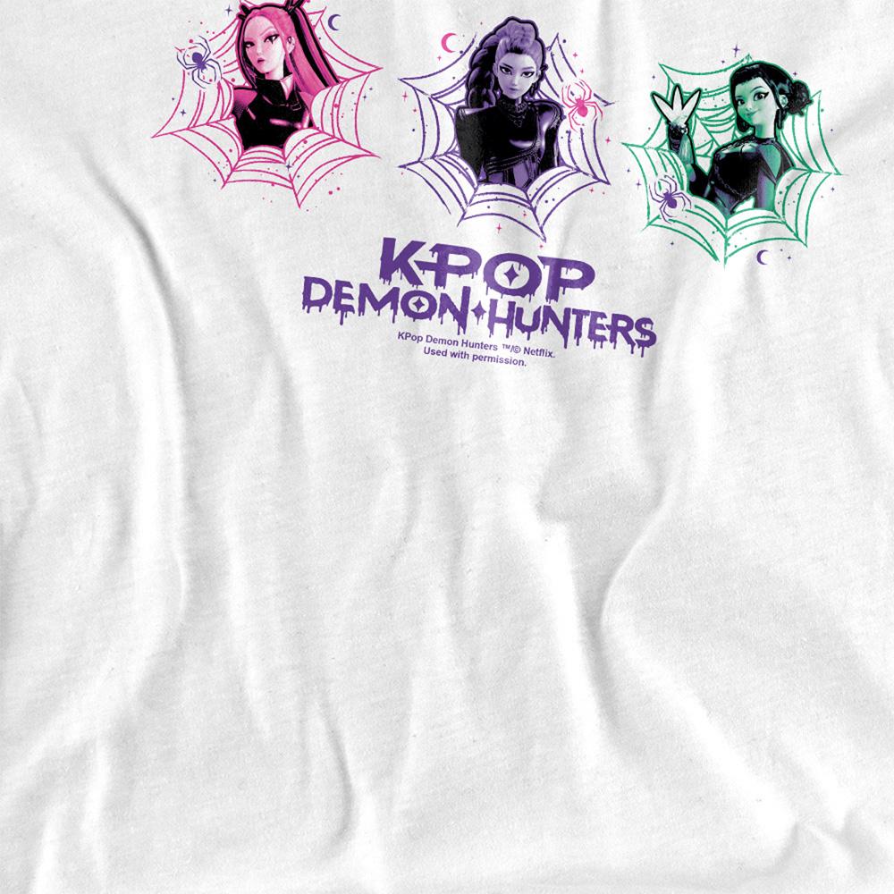 White - Side - K-Pop Demon Hunters Childrens-Kids Huntr-X Spider Web T-Shirt