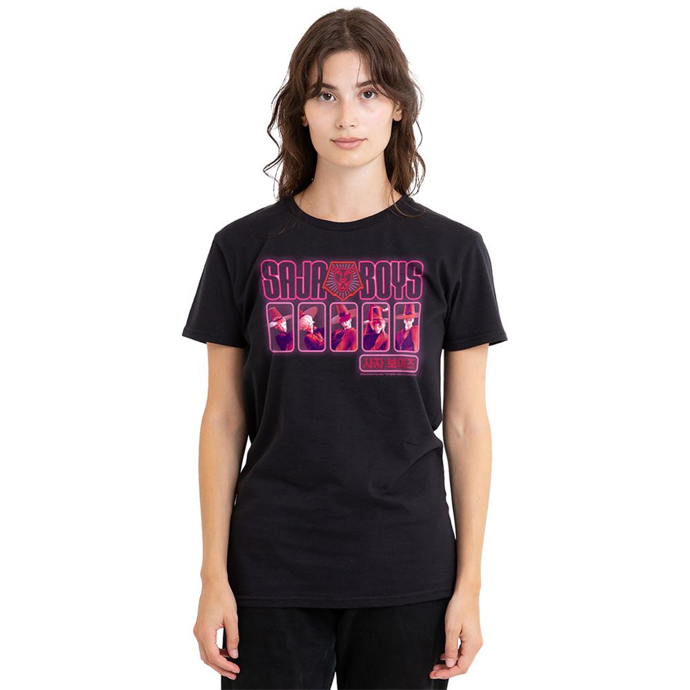Black - Side - K-Pop Demon Hunters Womens-Ladies Saja Boys Glowing Lights T-Shirt