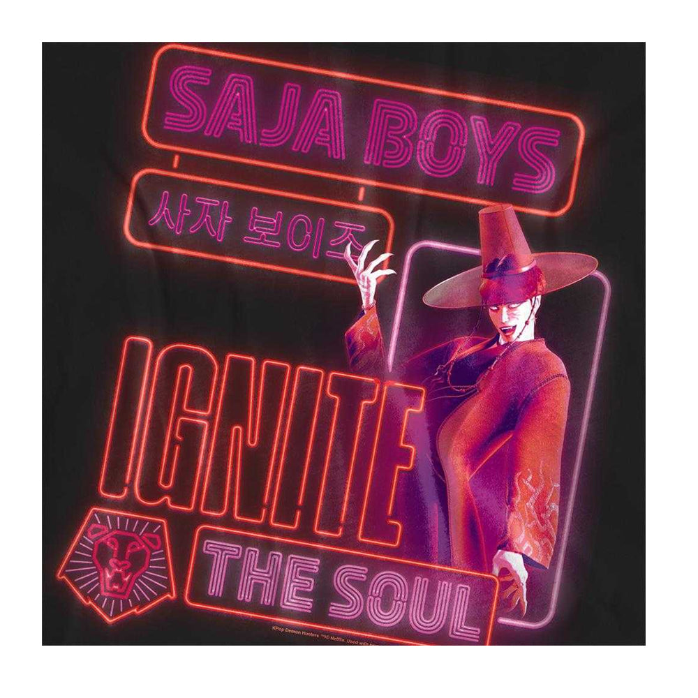 Black - Side - K-Pop Demon Hunters Womens-Ladies Saja Boys Jinu Glowing Lights T-Shirt