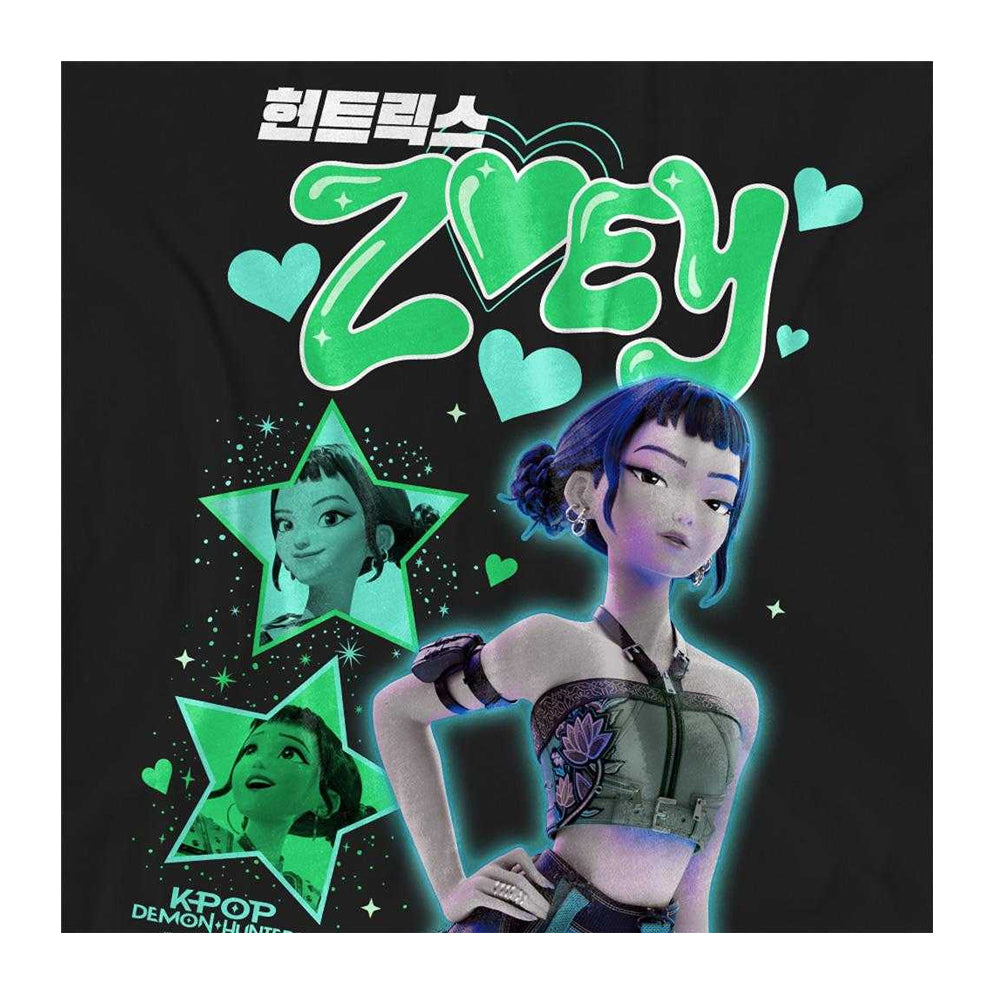 Black - Side - K-Pop Demon Hunters Womens-Ladies Huntrix Zoey Popstar T-Shirt