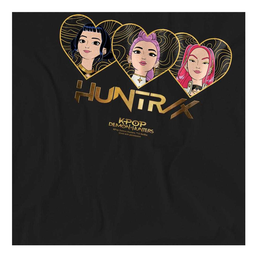 Black - Side - K-Pop Demon Hunters Womens-Ladies Golden Huntr-X Hearts Regular T-Shirt