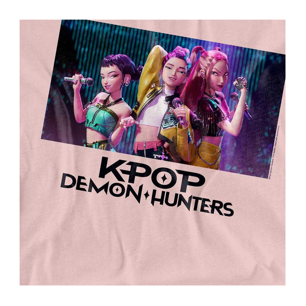 Pink - Side - K-Pop Demon Hunters Womens-Ladies Huntrix Group Singing T-Shirt