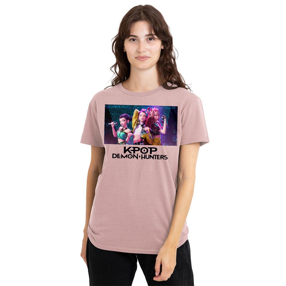 Pink - Lifestyle - K-Pop Demon Hunters Womens-Ladies Huntrix Group Singing T-Shirt