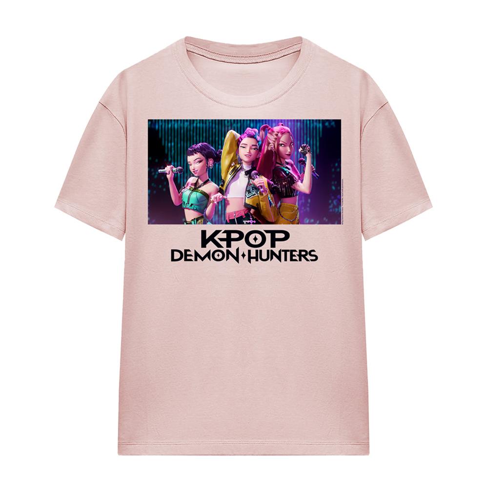 Pink - Front - K-Pop Demon Hunters Womens-Ladies Huntrix Group Singing T-Shirt