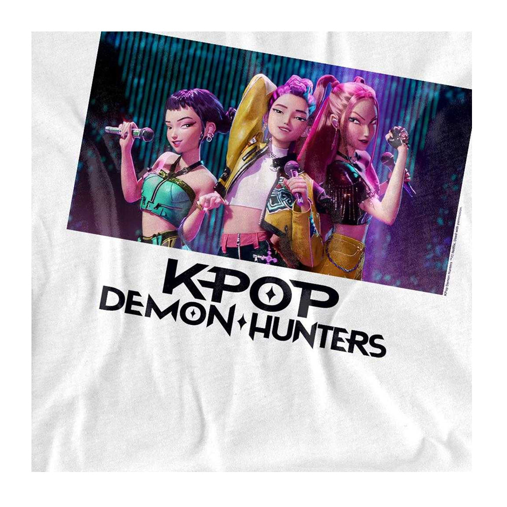 White - Side - K-Pop Demon Hunters Womens-Ladies Huntrix Group Singing T-Shirt