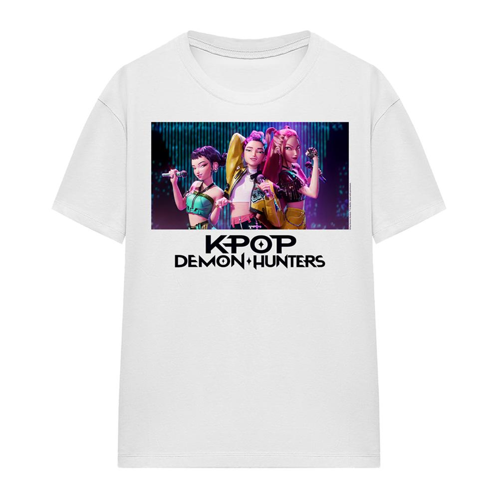 White - Front - K-Pop Demon Hunters Womens-Ladies Huntrix Group Singing T-Shirt
