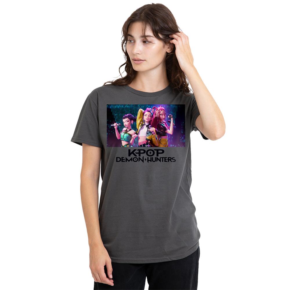 Charcoal - Lifestyle - K-Pop Demon Hunters Womens-Ladies Huntrix Group Singing T-Shirt