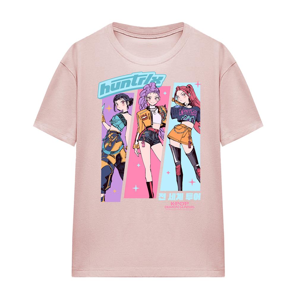 Pink - Front - K-Pop Demon Hunters Womens-Ladies Huntrix Anime Sketch T-Shirt