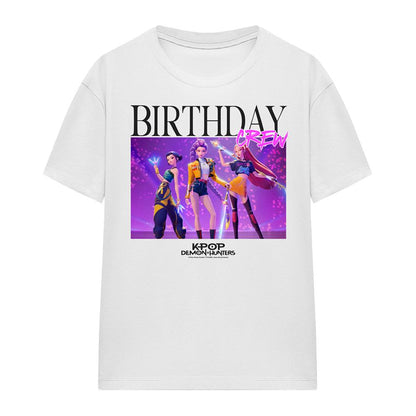 White - Front - K-Pop Demon Hunters Womens-Ladies Huntrix Birthday Crew Group T-Shirt