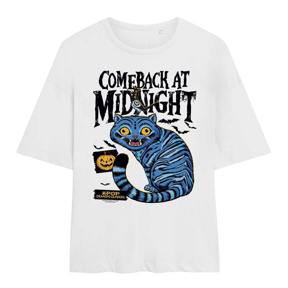 White - Front - K-Pop Demon Hunters Womens-Ladies Comeback At Midnight Derpy & Sussie Oversized Halloween T-Shirt