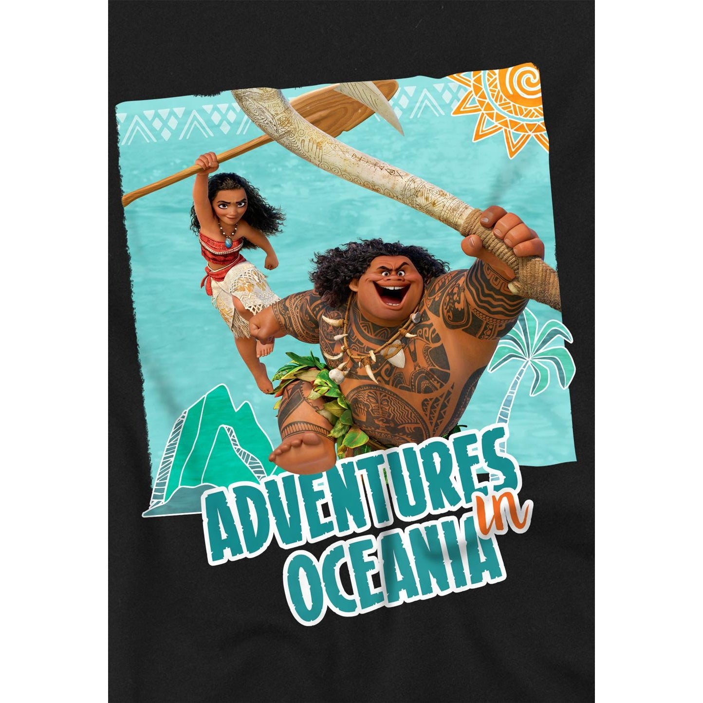 Black - Side - Moana Childrens-Kids Adventures In Oceania Maui Moana T-Shirt