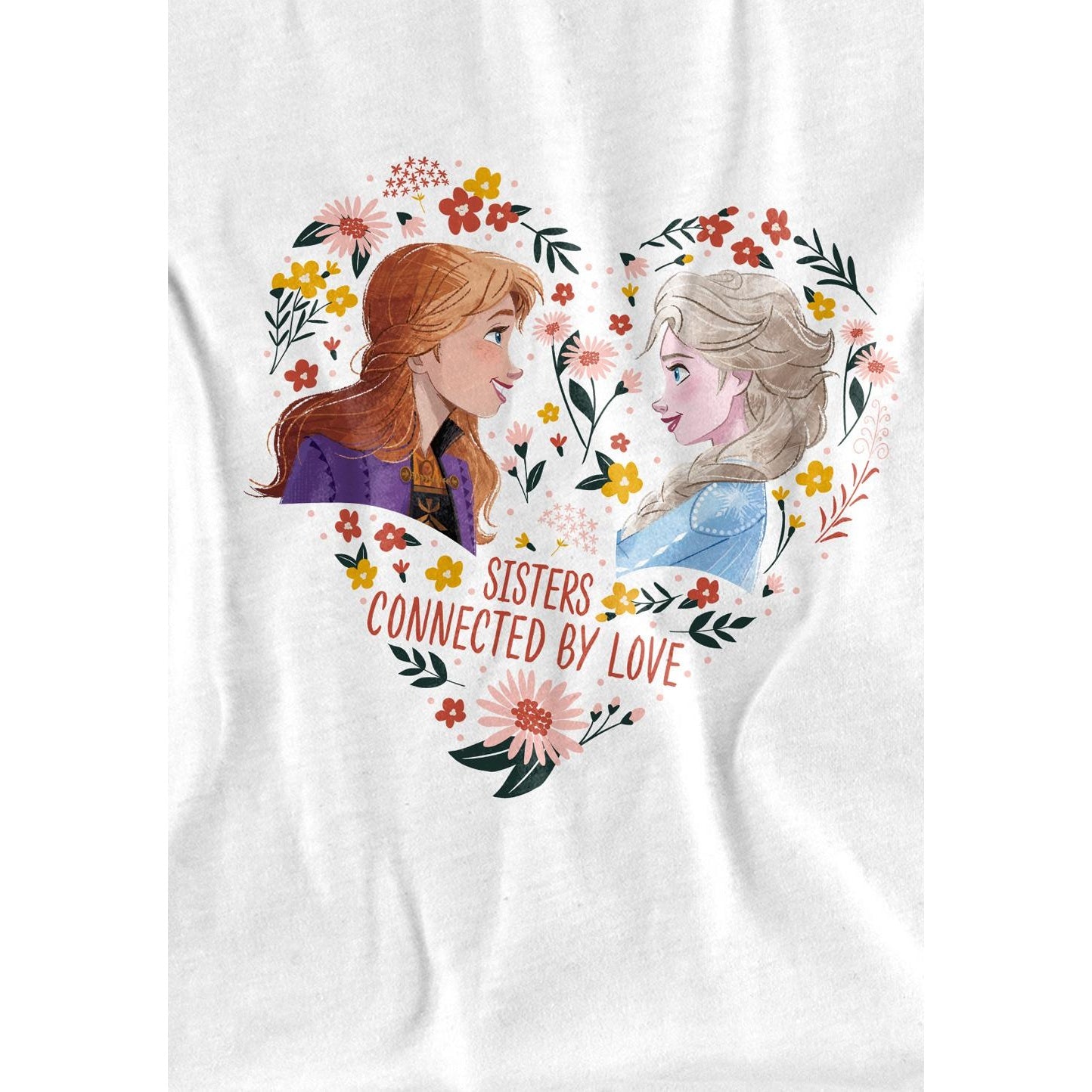 White - Side - Frozen Childrens-Kids Sisters Connected By Love Elsa Anna Valentine`s Day T-Shirt