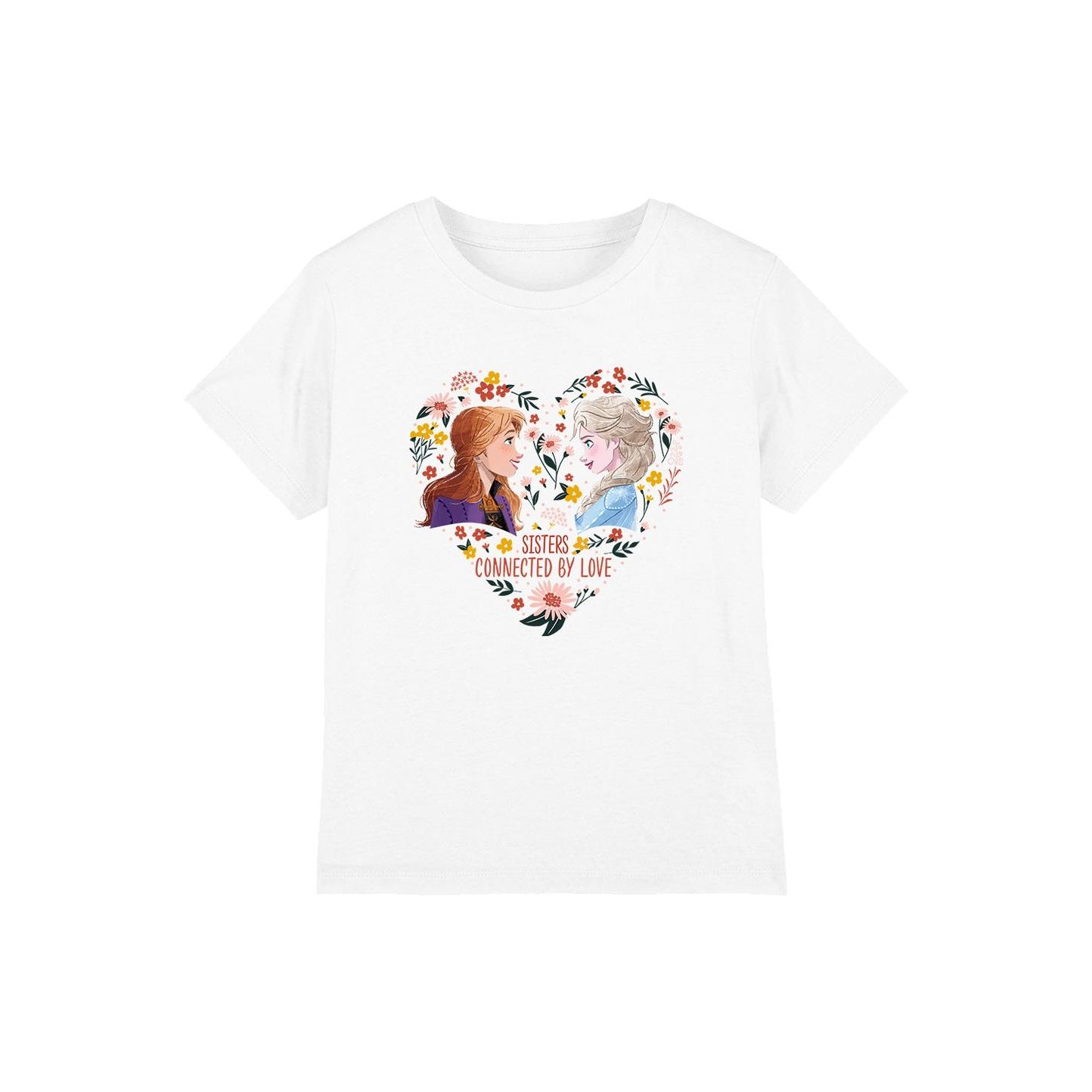 White - Front - Frozen Childrens-Kids Sisters Connected By Love Elsa Anna Valentine`s Day T-Shirt