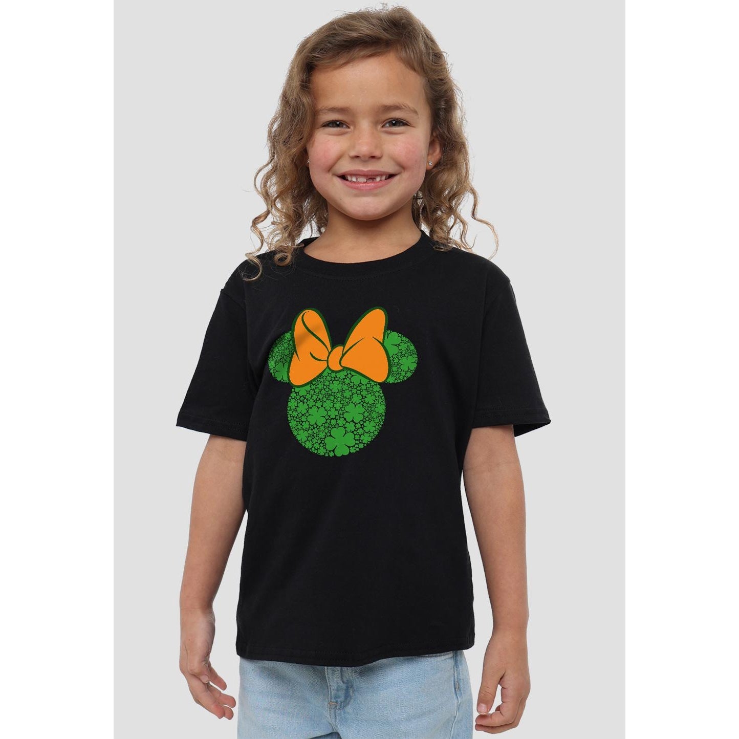 Black - Back - Disney Childrens-Kids Shamrock Ears Minnie Mouse St Patricks Day T-Shirt