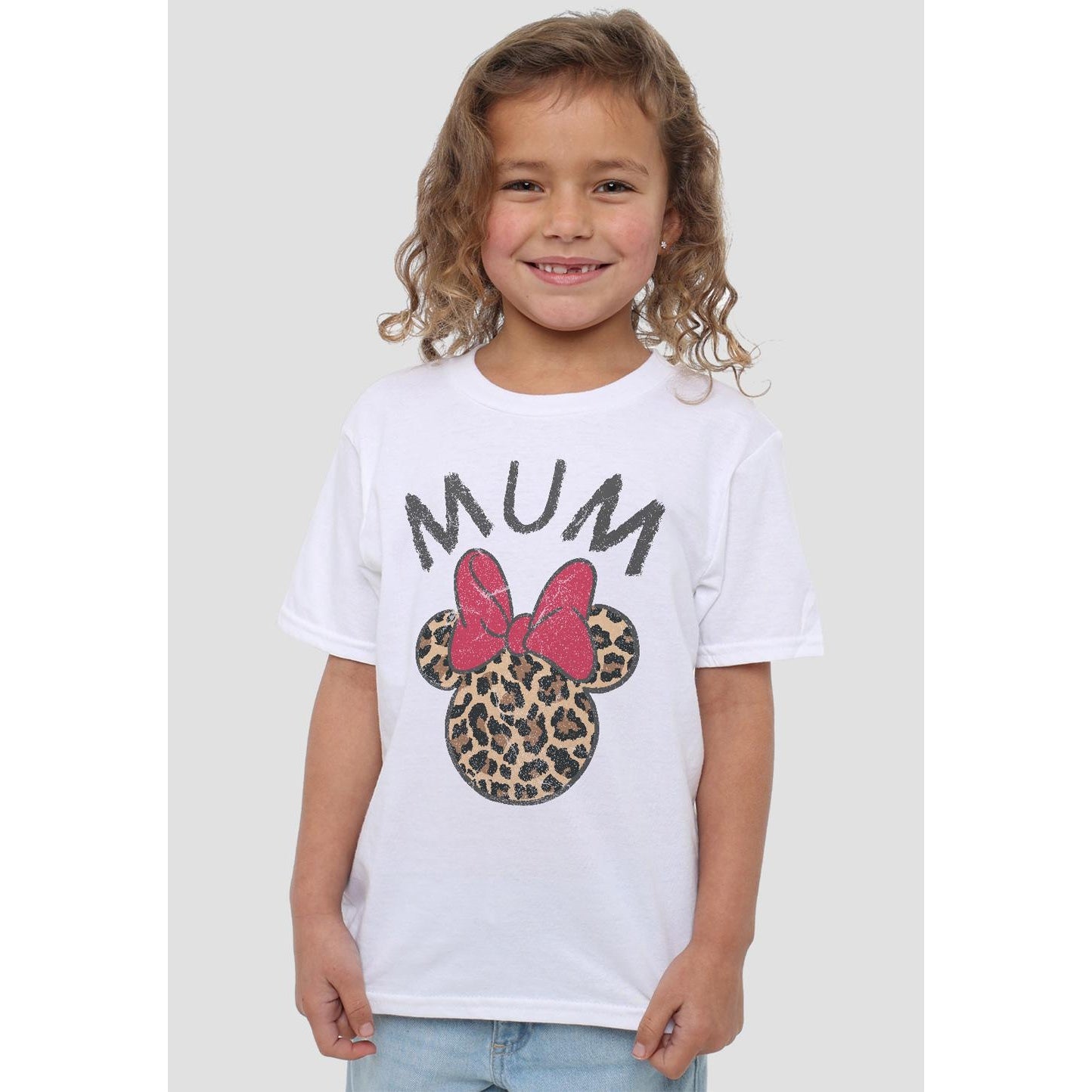 White - Back - Disney Childrens-Kids Mum Minnie Mouse Leopard Print Mothers Day T-Shirt