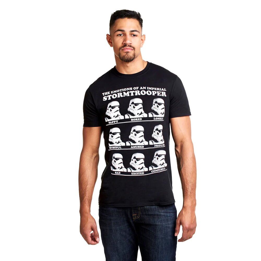 Black-White - Side - Star Wars Mens Emotions Stormtrooper Cotton T-Shirt