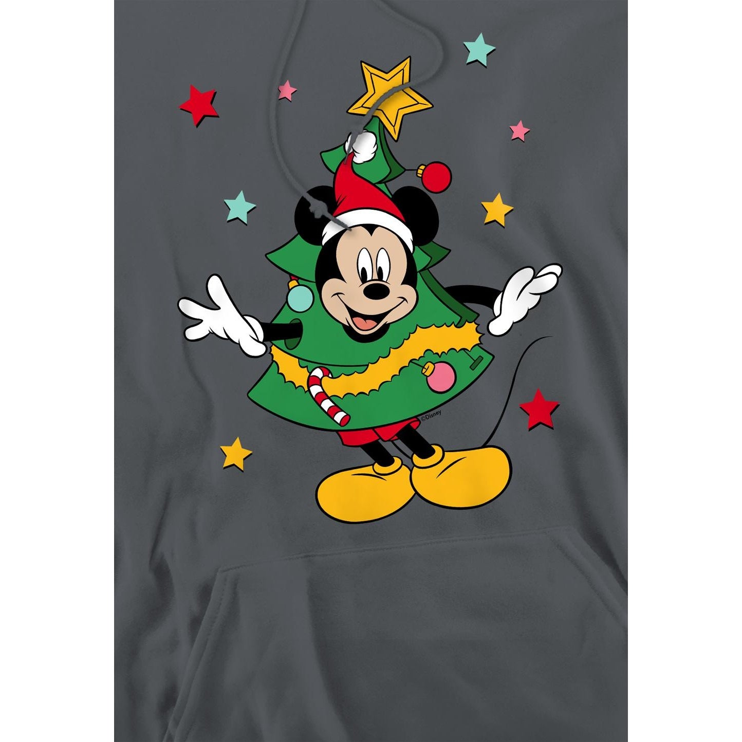 Charcoal - Side - Disney Mens Mickey Mouse Christmas Tree Hoodie