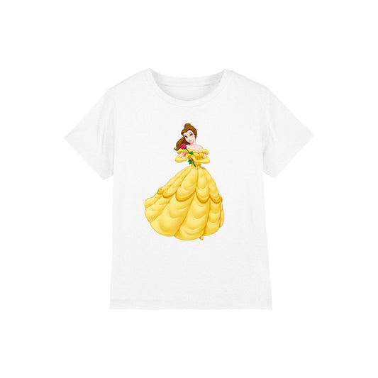 White - Front - Beauty And The Beast Childrens-Kids Belle Rose T-Shirt