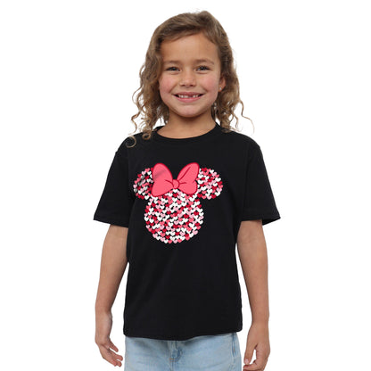 Black - Side - Disney Childrens-Kids Minnie Mouse Heart Ears Silhouette Valentine`s Day T-Shirt