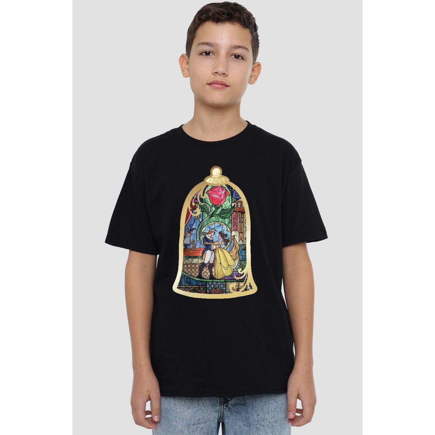 Black - Back - Beauty And The Beast Childrens-Kids Stained Glass T-Shirt