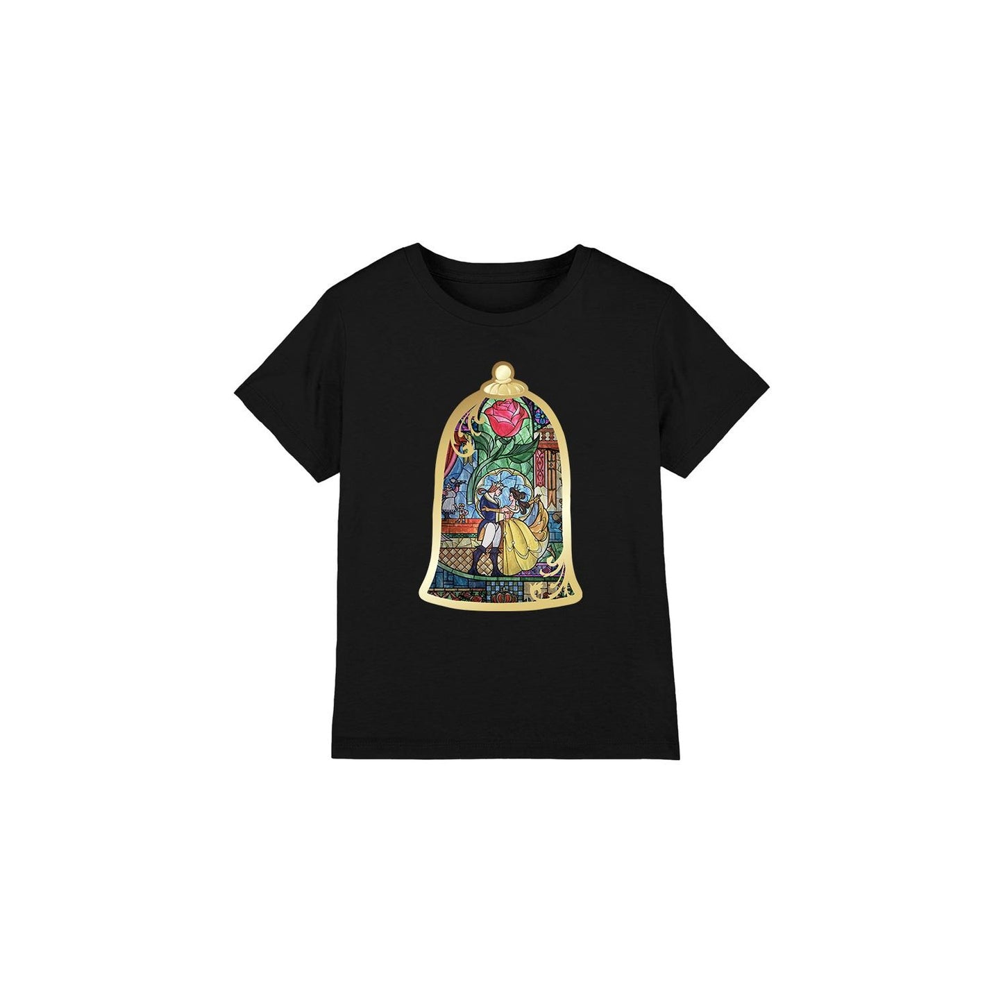 Black - Front - Beauty And The Beast Childrens-Kids Stained Glass T-Shirt