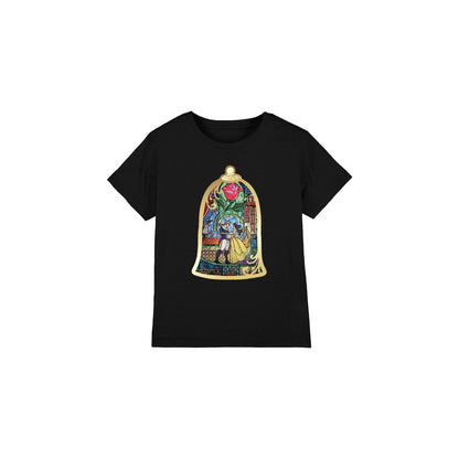 Black - Front - Beauty And The Beast Childrens-Kids Stained Glass T-Shirt