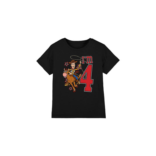 Black - Front - Toy Story Childrens-Kids I´m 4 Woody Birthday T-Shirt