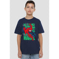 Navy - Side - Spider-Man Childrens-Kids Wall Crawling T-Shirt