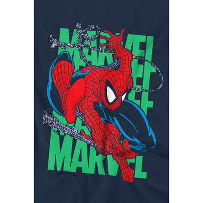 Navy - Side - Spider-Man Childrens-Kids Wall Crawling T-Shirt