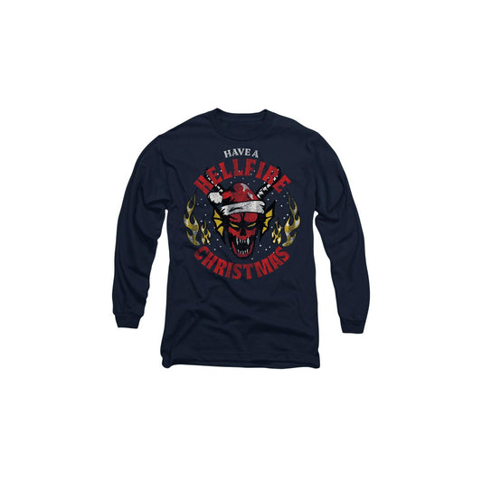 Navy - Front - Stranger Things Unisex Adult Hellfire Christmas T-Shirt