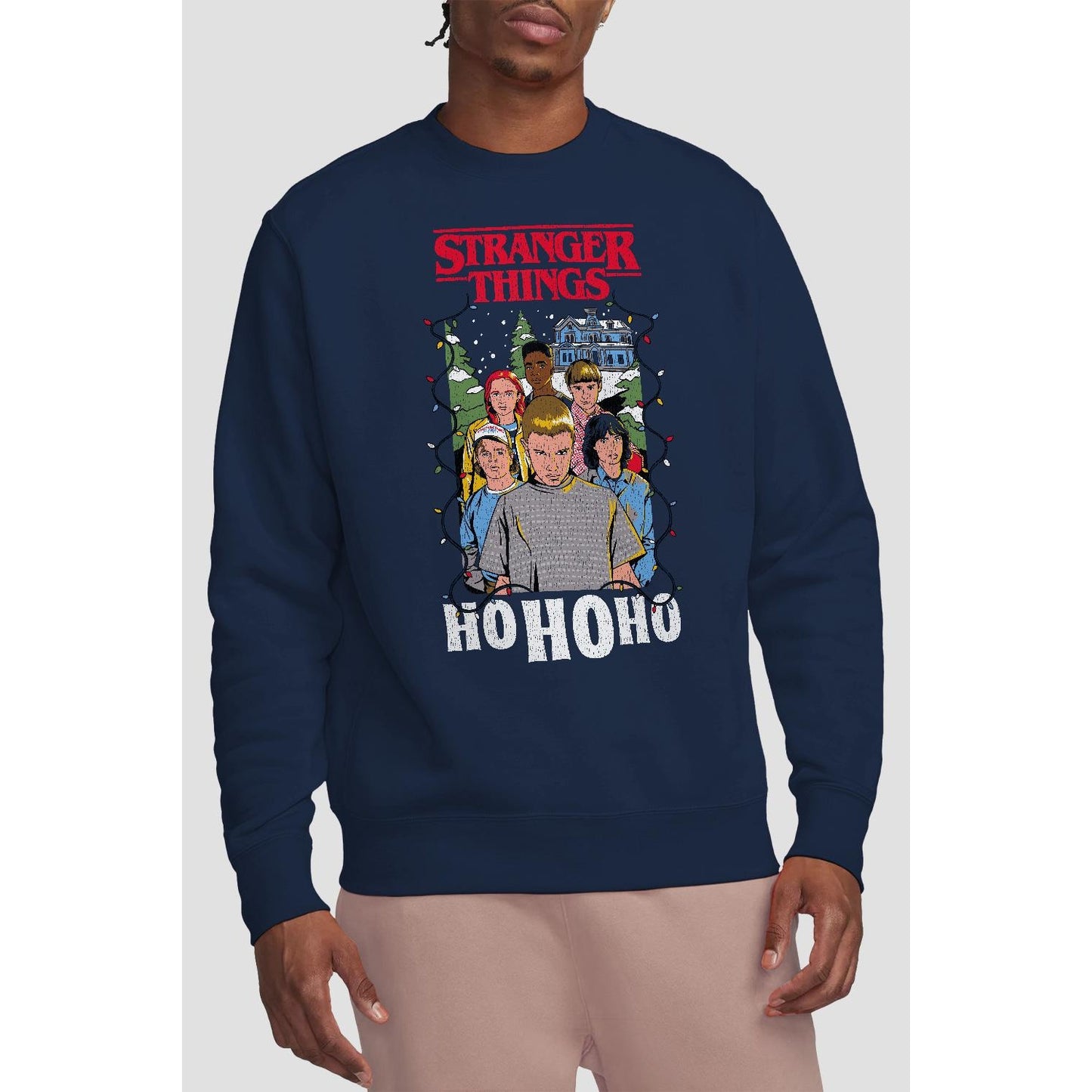 Navy - Lifestyle - Stranger Things Unisex Adult Ho Ho Ho Group Shot Sweatshirt