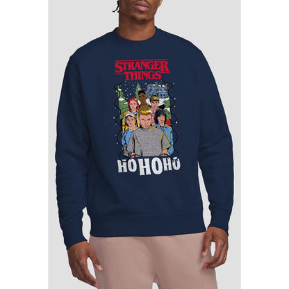 Navy - Lifestyle - Stranger Things Unisex Adult Ho Ho Ho Group Shot Sweatshirt